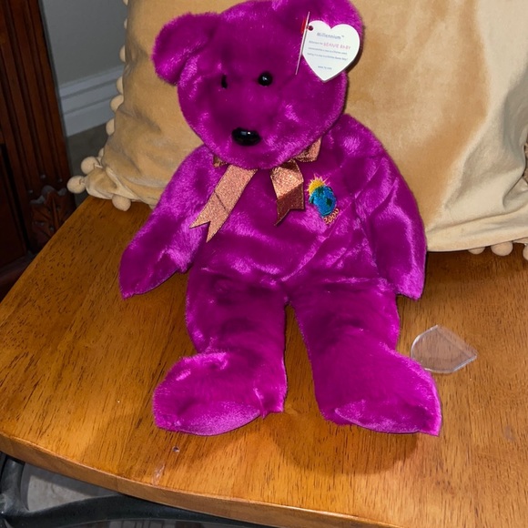 Beanie Baby/Buddy Plush Fuchsia Millenium Bear with Tag - Picture 1 of 7